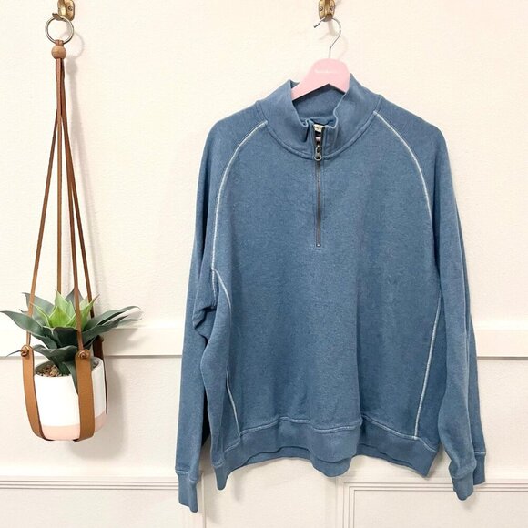 LL Bean Stonecoast Sweater Pullover 1/4 Zip XL Traditional Fit Blue - Picture 1 of 5